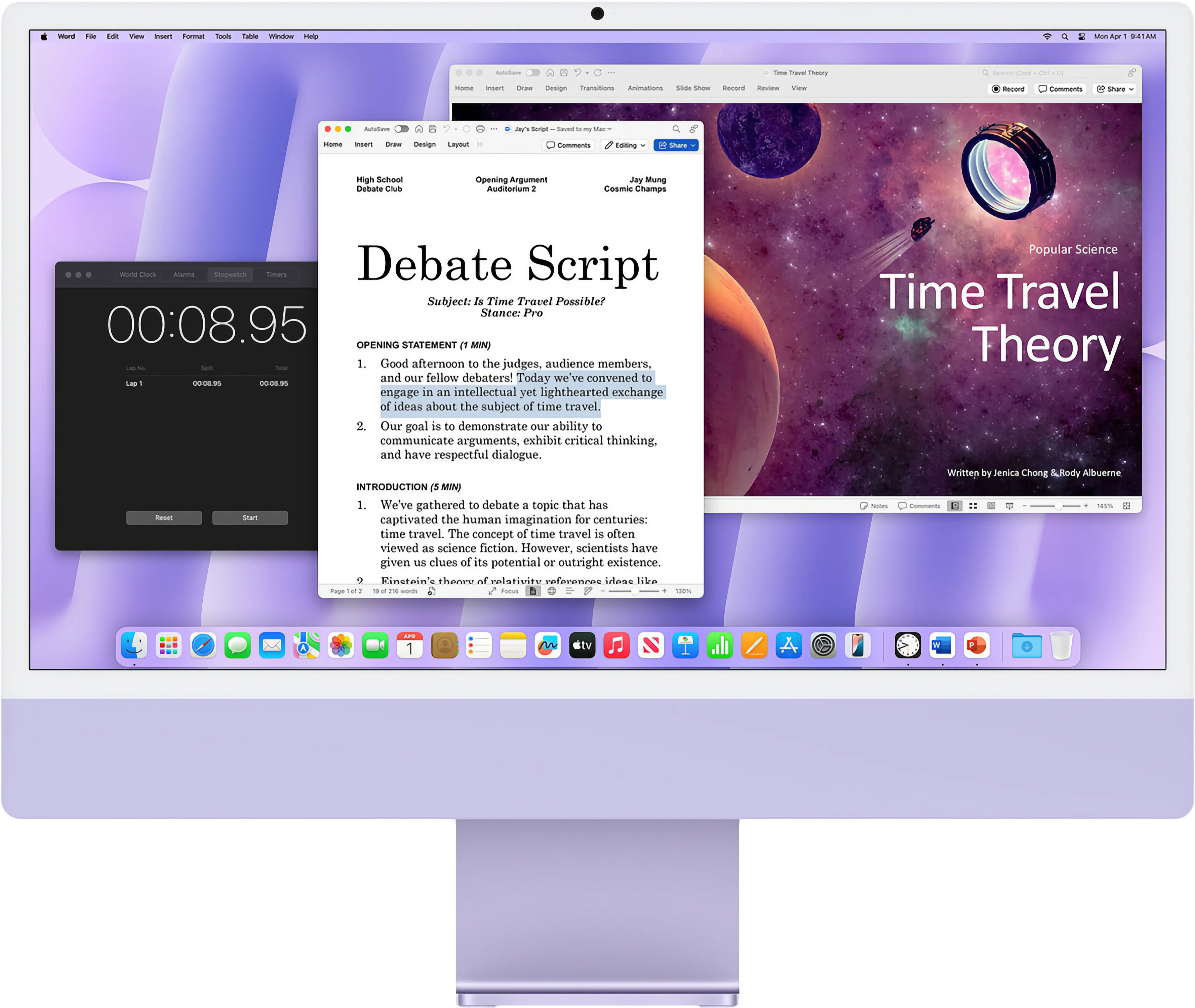 Purple iMac cut off from the right at the side of a box showcasing macOS Sequoia's advantages